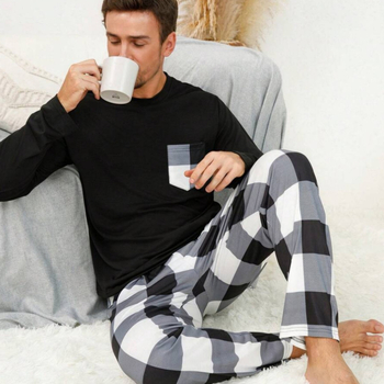 Νέα κορεάτικη πιτζάμα για άνδρες με στρογγυλή λαιμόκοψη, φθινοπωρινή και χειμερινή απόχρωση, με μακριά μανίκια, απομίμηση βαμβακιού, casual ρούχα για το σπίτι, κοστούμι για μεγάλα μεγέθη