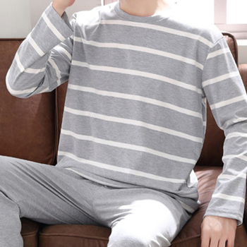 Νέα κορεάτικη πιτζάμα για άνδρες με στρογγυλή λαιμόκοψη, φθινοπωρινή και χειμερινή απόχρωση, με μακριά μανίκια, απομίμηση βαμβακιού, casual ρούχα για το σπίτι, κοστούμι για μεγάλα μεγέθη