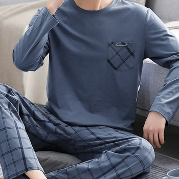 Νέα κορεάτικη πιτζάμα για άνδρες με στρογγυλή λαιμόκοψη, φθινοπωρινή και χειμερινή απόχρωση, με μακριά μανίκια, απομίμηση βαμβακιού, casual ρούχα για το σπίτι, κοστούμι για μεγάλα μεγέθη