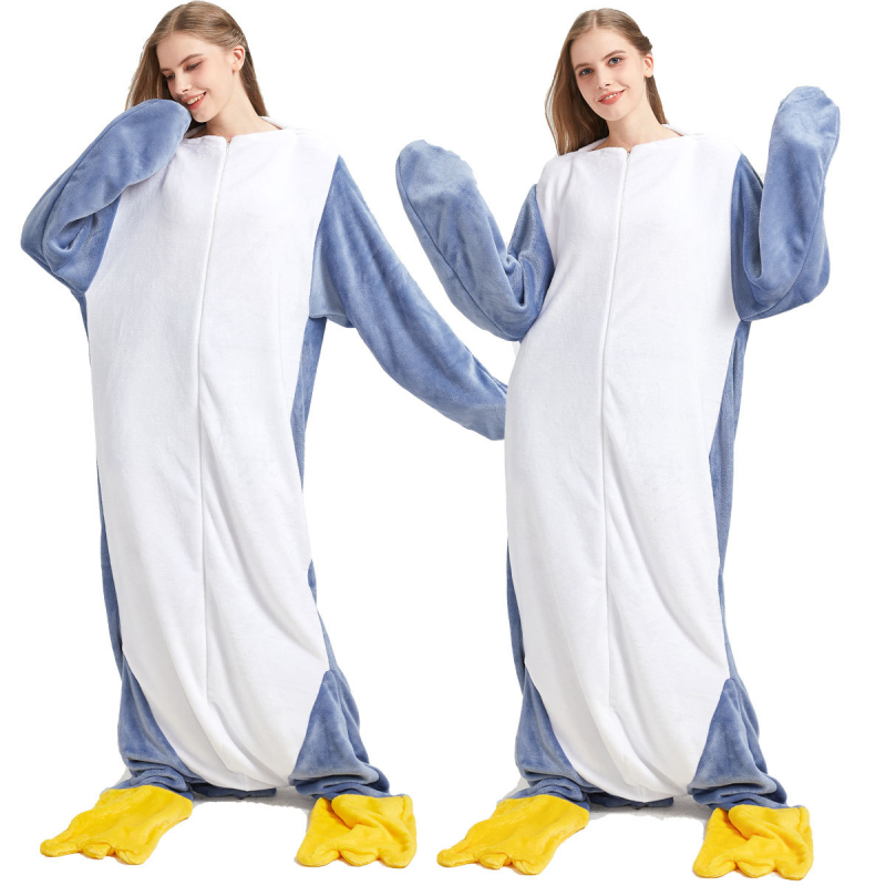 Zimná nová kombinéza s výšivkou tučniaka z Amazonu 2024, roztomilá lenivá deka s kreslenými výšivkami pre mužov a ženy