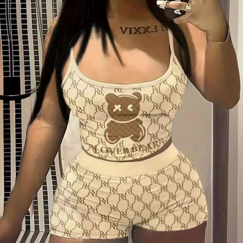 2024 Amazon AliExpress Európa a Spojené štáty nové podväzkové šortky s potlačou medveďa, tenký ležérny oblek