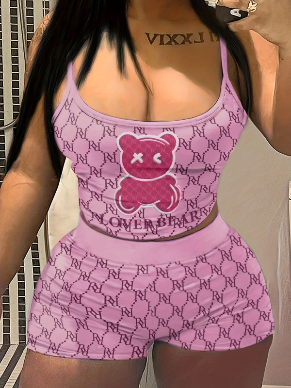 2024 Amazon AliExpress Európa a Spojené štáty nové podväzkové šortky s potlačou medveďa, tenký ležérny oblek