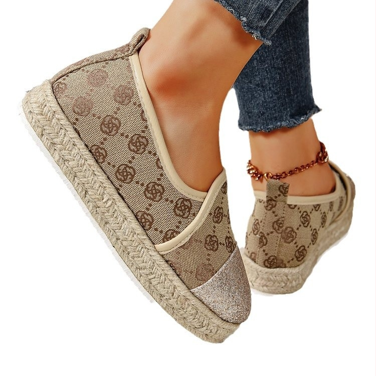 WISH Cross-border Explosions Dámske topánky pre väčšie veľkosti 2024 Nové jarné jednoduché hrubé podrážky z konopného lana Casual topánky mokasíny pre ženy