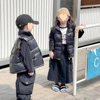 Laste puuvillane vest must-kuldne isekuumeneva kraega talvine pealisriietus paksendatud suurte laste soe vest lääne stiilis vest