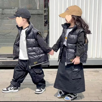 Laste puuvillane vest must-kuldne isekuumeneva kraega talvine pealisriietus paksendatud suurte laste soe vest lääne stiilis vest