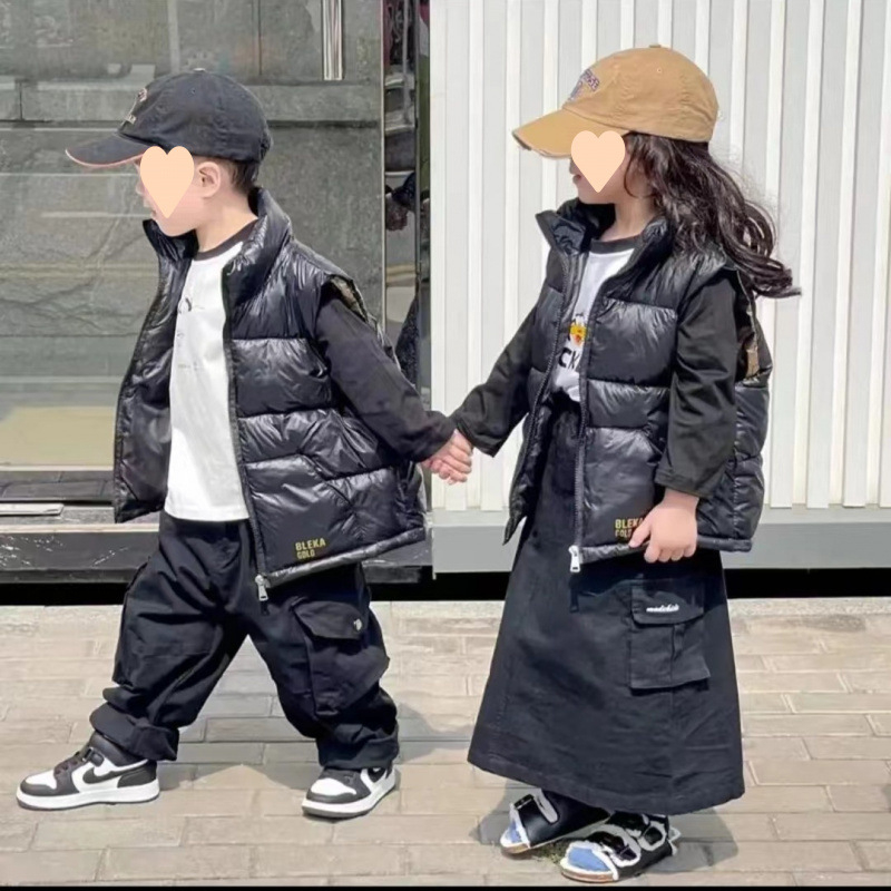 Laste puuvillane vest must-kuldne isekuumeneva kraega talvine pealisriietus paksendatud suurte laste soe vest lääne stiilis vest