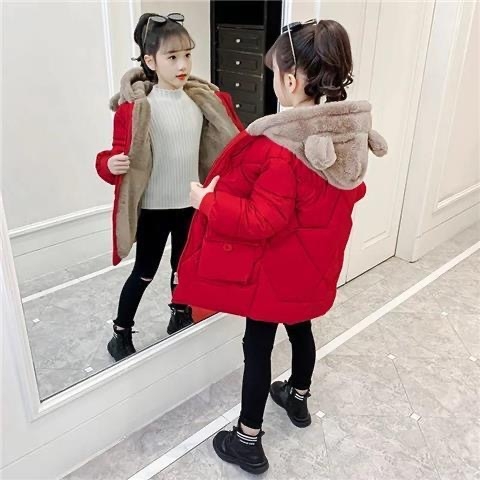 Parka pentru fete, haine de iarnă cu căptușeală din fleece, opt sezoane, nouă toamnă și iarnă, haină de lungime medie, căptușită cu bumbac, stil occidental, pentru copii străini