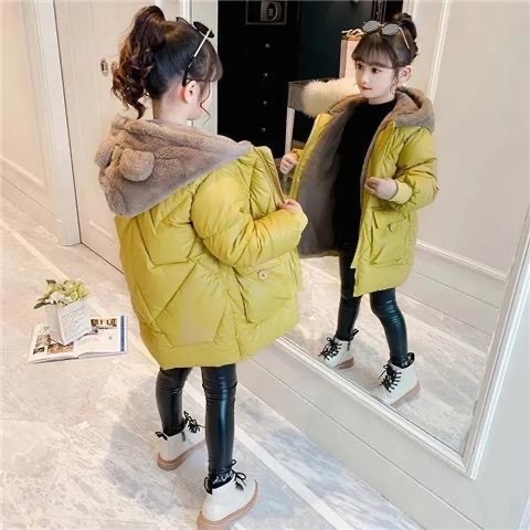 Meiteņu parka mētelis ar flīsa oderi ziemas drēbes astoņu sezonu jauns rudens un ziemas ārzemju bērnu vidēja garuma kokvilnas mētelis Rietumu stila kokvilnas mētelis