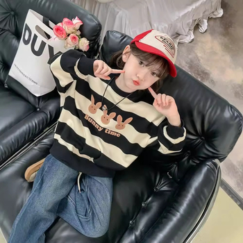 Суитшърт за момичета, пролет/есен 2024, нов стил, среден и голям размер, детски, пролет/есен/зима, кадифен, свободен, за електронна търговия, трансгранична търговия