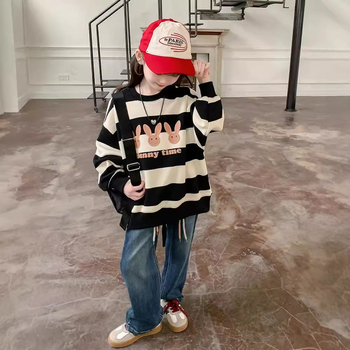 Суитшърт за момичета, пролет/есен 2024, нов стил, среден и голям размер, детски, пролет/есен/зима, кадифен, свободен, за електронна търговия, трансгранична търговия