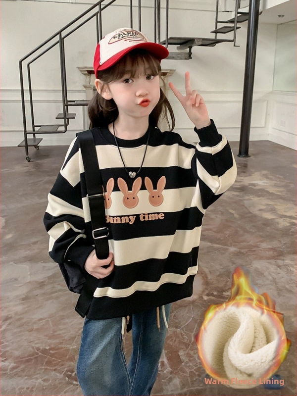 Суитшърт за момичета, пролет/есен 2024, нов стил, среден и голям размер, детски, пролет/есен/зима, кадифен, свободен, за електронна търговия, трансгранична търговия