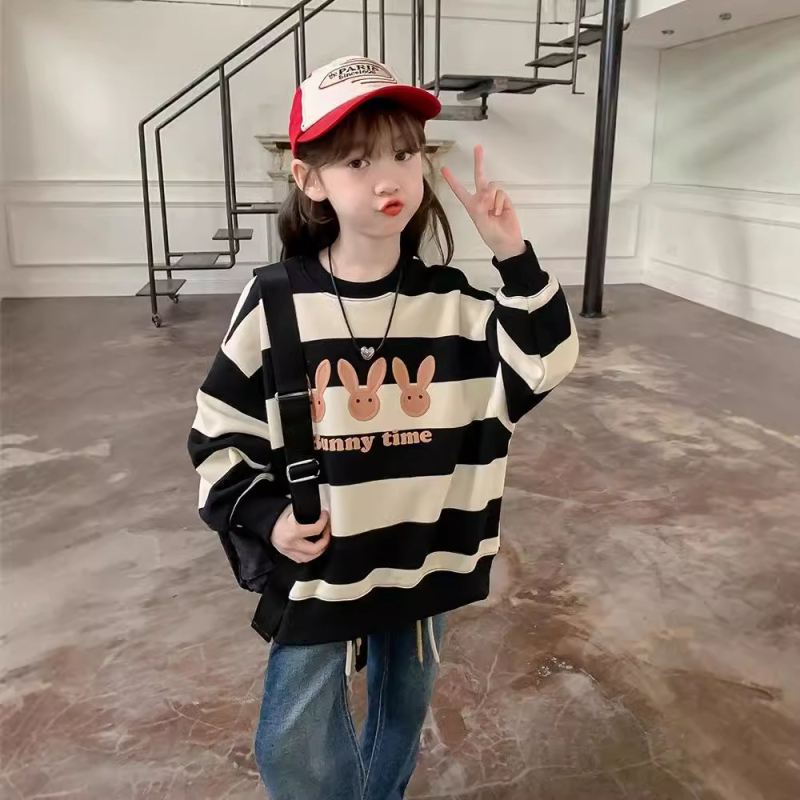 Суитшърт за момичета, пролет/есен 2024, нов стил, среден и голям размер, детски, пролет/есен/зима, кадифен, свободен, за електронна търговия, трансгранична търговия