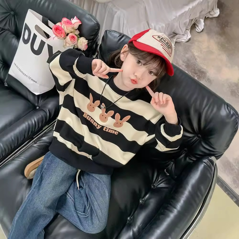 Суитшърт за момичета, пролет/есен 2024, нов стил, среден и голям размер, детски, пролет/есен/зима, кадифен, свободен, за електронна търговия, трансгранична търговия