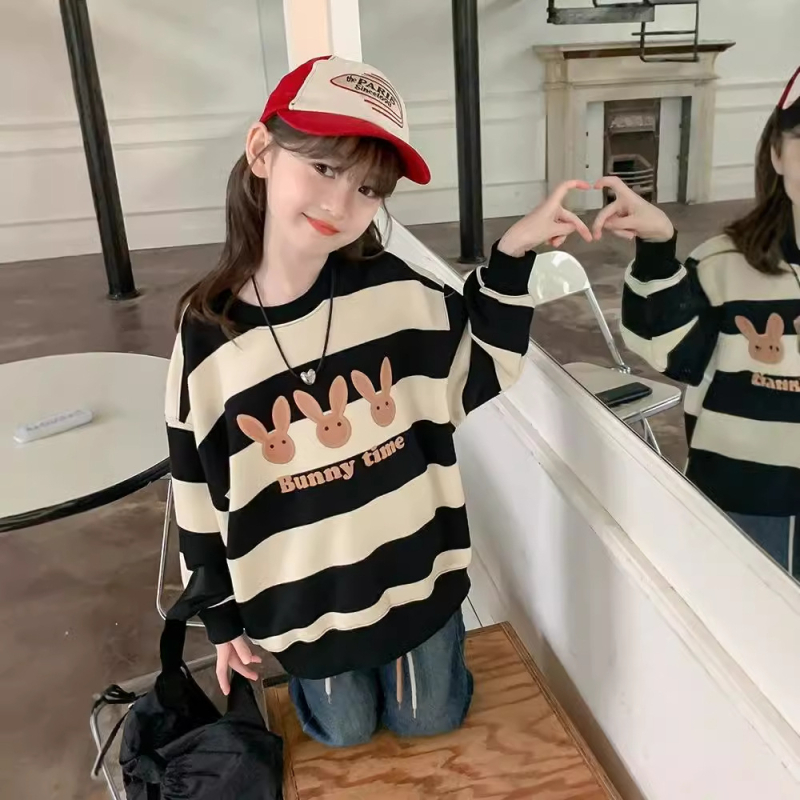 Суитшърт за момичета, пролет/есен 2024, нов стил, среден и голям размер, детски, пролет/есен/зима, кадифен, свободен, за електронна търговия, трансгранична търговия