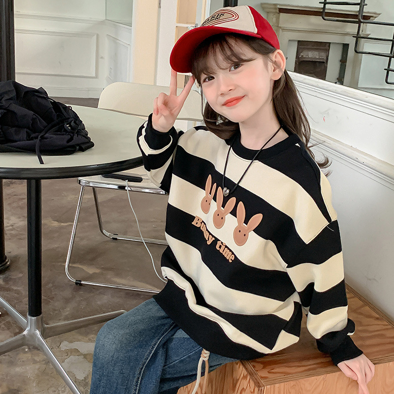 Суитшърт за момичета, пролет/есен 2024, нов стил, среден и голям размер, детски, пролет/есен/зима, кадифен, свободен, за електронна търговия, трансгранична търговия