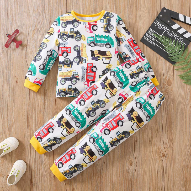 Costum de haine pentru băieți, primăvară și toamnă, cu desene animate, imprimare completă, pulover, pijamale din două piese pentru copii, îmbrăcăminte pentru copii la modă
