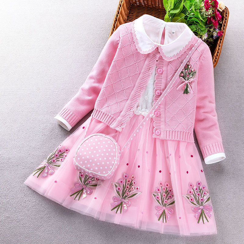 Σετ δύο τεμαχίων για κορίτσια, φόρεμα με μακριά μανίκια για κορίτσια, φθινόπωρο 2023, μοντέρνο σε στυλ πριγκίπισσας