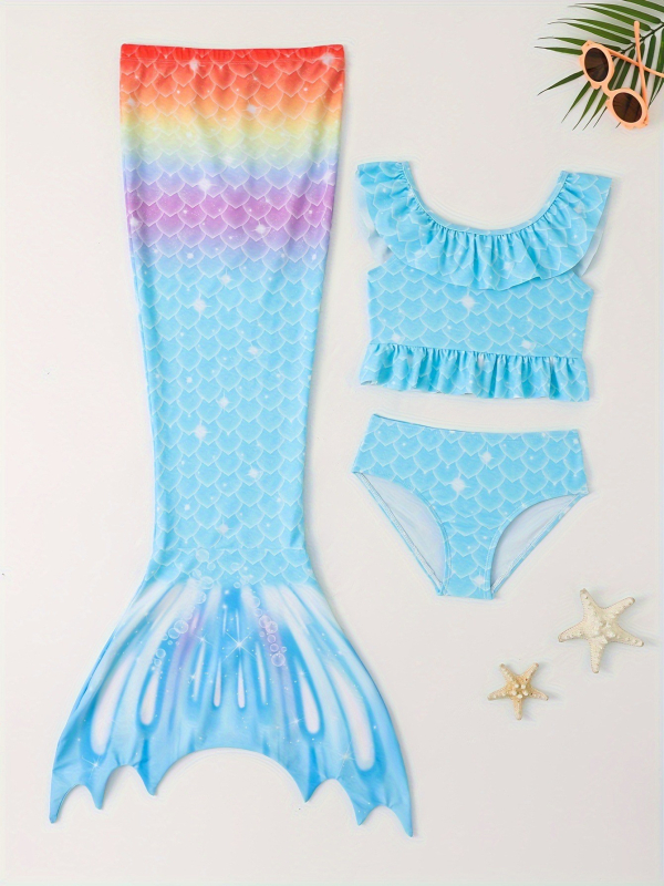 Ujumisriided lastele tüdrukutele merineitsi saba seelik 3-osaline printsessi poolitatud etendusega merineitsi kostüüm