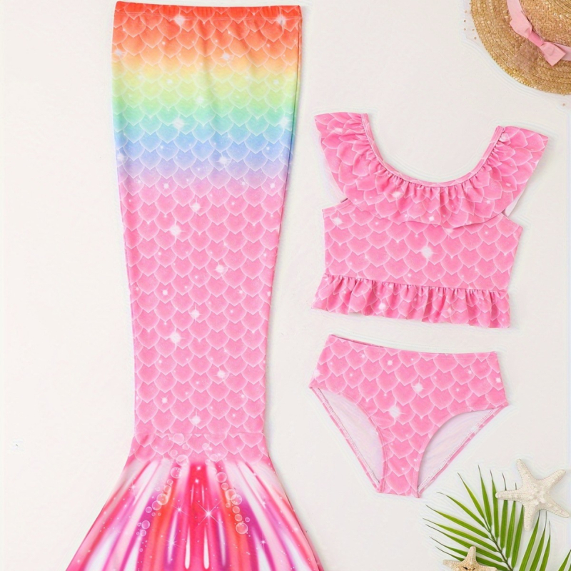 Ujumisriided lastele tüdrukutele merineitsi saba seelik 3-osaline printsessi poolitatud etendusega merineitsi kostüüm