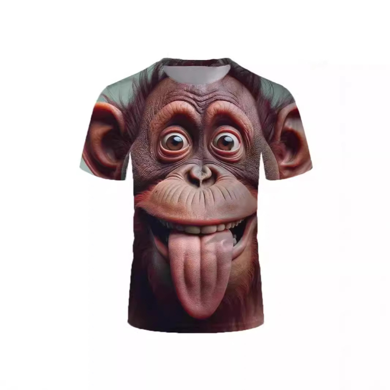 Muška majica kratkih rukava s okruglim izrezom i smiješnim uzorkom majmuna, ležerna ljetna majica, havajski top za praznike