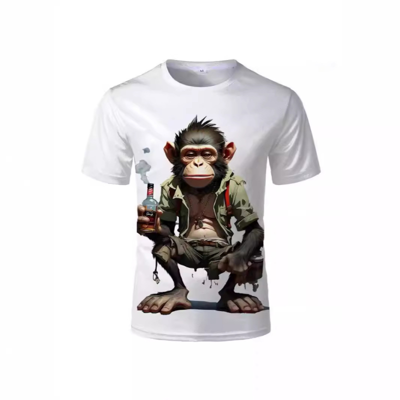 Muška majica kratkih rukava s okruglim izrezom i smiješnim uzorkom majmuna, ležerna ljetna majica, havajski top za praznike