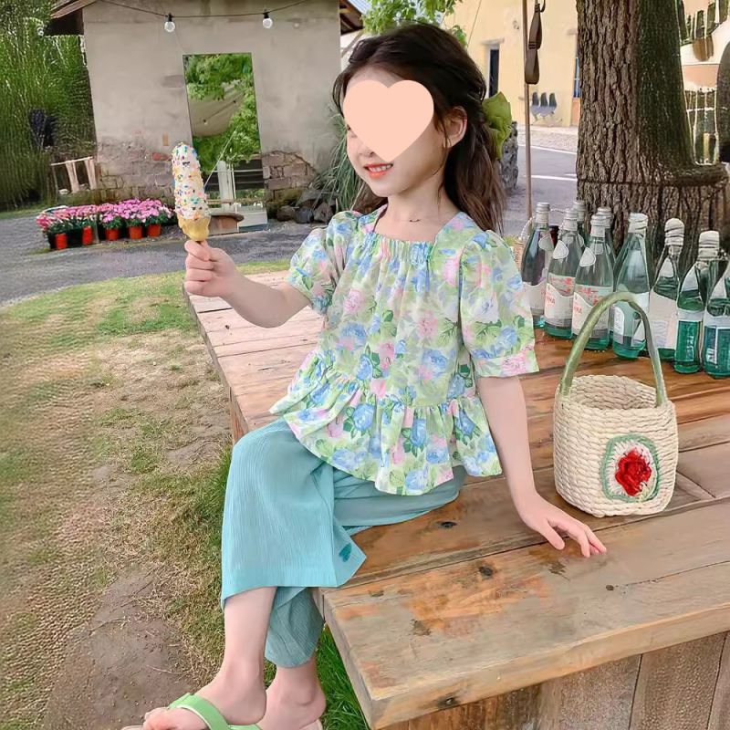 Djevojački komplet odijela za bebe u korejskom stilu, modni dječji ljetni set s puf rukavima, ležerne hlače od dva dijela