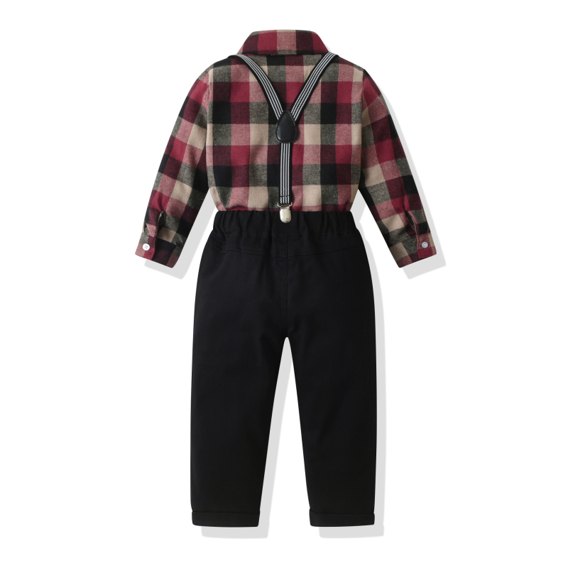 Dječja odjeća za proljeće i jesen 2024., nova dječja karirana košulja s reverom i tregerima, dvodijelna dječja muška odjeća za nastupe