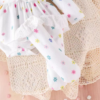 Amazon Φθινόπωρο και Χειμώνας Νεογέννητο Φούστα με Λουλούδια και Στάμπα με Κορδέλα για τα Μαλλιά, Κάλτσες από Δαντέλα για Παιδιά, Haggown