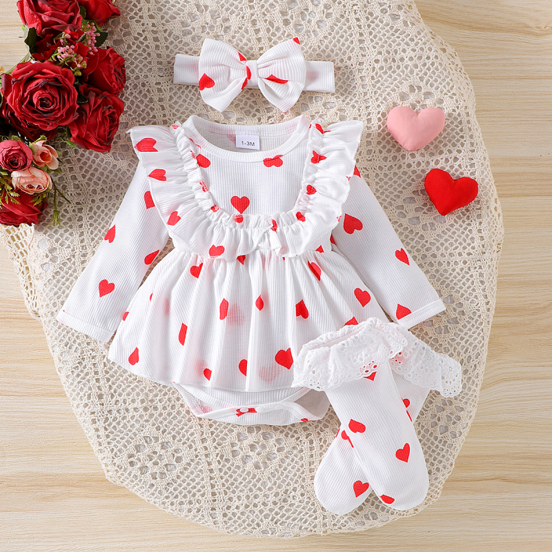 Amazon Jesenska i zimska suknja dugih rukava s printom cvijeća iz koštice za novorođenče s trakom za kosu, čipkaste čarape za djecu, hagown