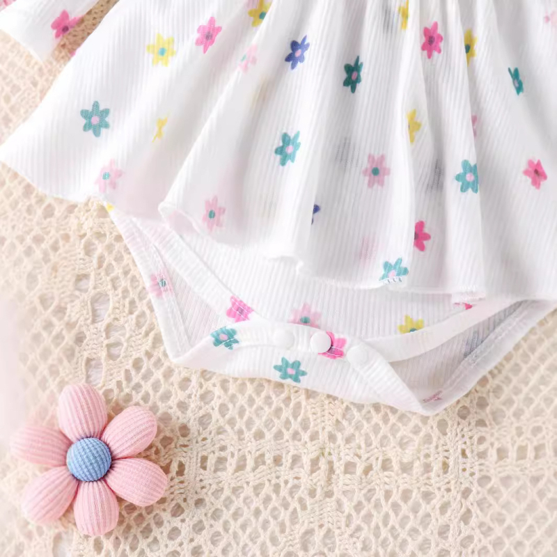 Amazon Jesenska i zimska suknja dugih rukava s printom cvijeća iz koštice za novorođenče s trakom za kosu, čipkaste čarape za djecu, hagown