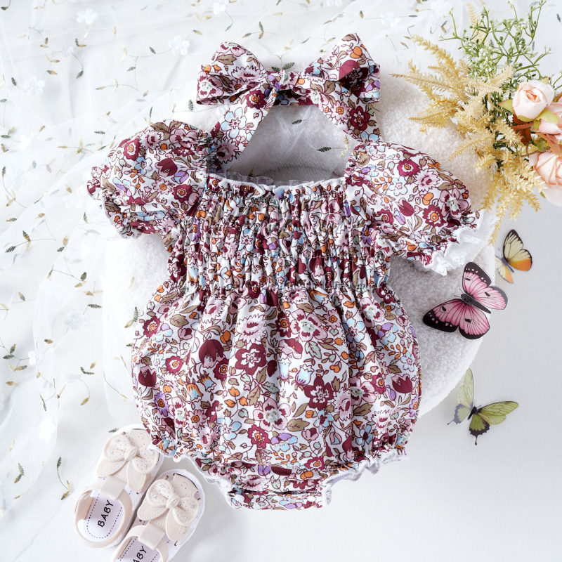 2024. Amazon vruća rasprodaja dječjih printanih dječjih ženskih kombinezona + traka za kosu, dvodijelni set veleprodaja na zalihi