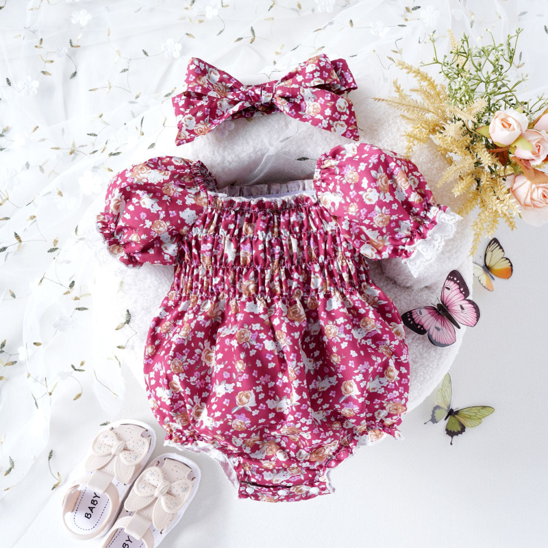 2024. Amazon vruća rasprodaja dječjih printanih dječjih ženskih kombinezona + traka za kosu, dvodijelni set veleprodaja na zalihi