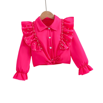 Tüdrukute piiriülene Euroopa ja Ameerika stiilis revääriga esirinnaga pidulik lühikeste pikkade varrukatega nabanööriga särk helmeste ja volangidega