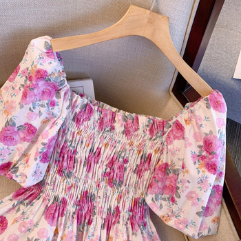 Френски нишов топ за жени, нов принтиран, елегантна риза с оголени рамене, сладка и пикантна свежа талия, за отслабване, универсална риза