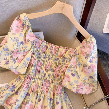 Френски нишов топ за жени, нов принтиран, елегантна риза с оголени рамене, сладка и пикантна свежа талия, за отслабване, универсална риза