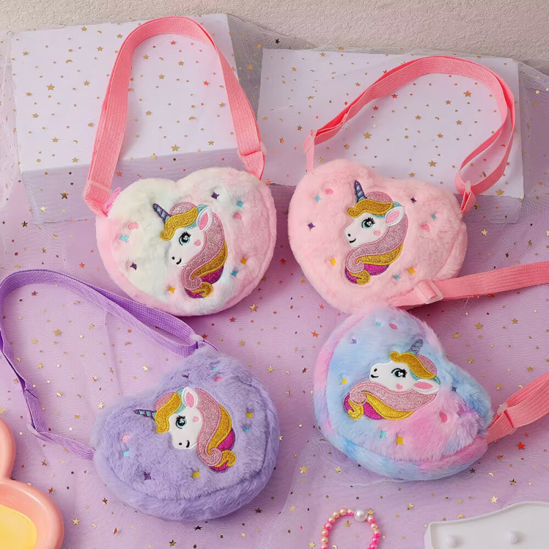 2024. gada jauna plīša glīta, glīta vienradža multfilmu meitenes skolnieces bērnudārza maza mugursoma, plecu soma ar krustenisku ķermeni