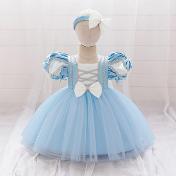 Snehulienky, dievčenské sieťované nadýchané šaty s lampiónovými rukávmi, sieťované princeznovské šaty, narodeninové šaty s kvetinovým opaskom