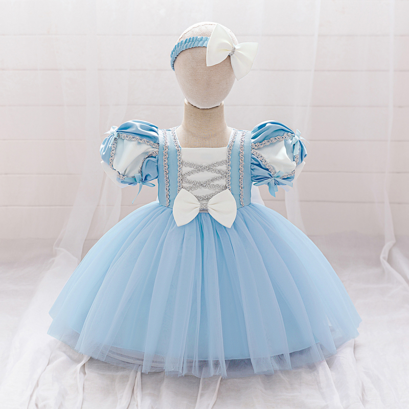 Snehulienky, dievčenské sieťované nadýchané šaty s lampiónovými rukávmi, sieťované princeznovské šaty, narodeninové šaty s kvetinovým opaskom