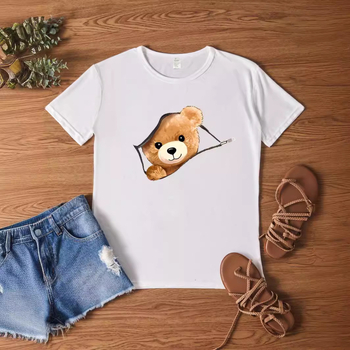 DM21 Amazon Eiropas un Amerikas sieviešu modes ikdienas plus izmēra sieviešu rakstains apdrukāts apaļš kakla izgriezums ar īsām piedurknēm, plus izmēra T-krekls