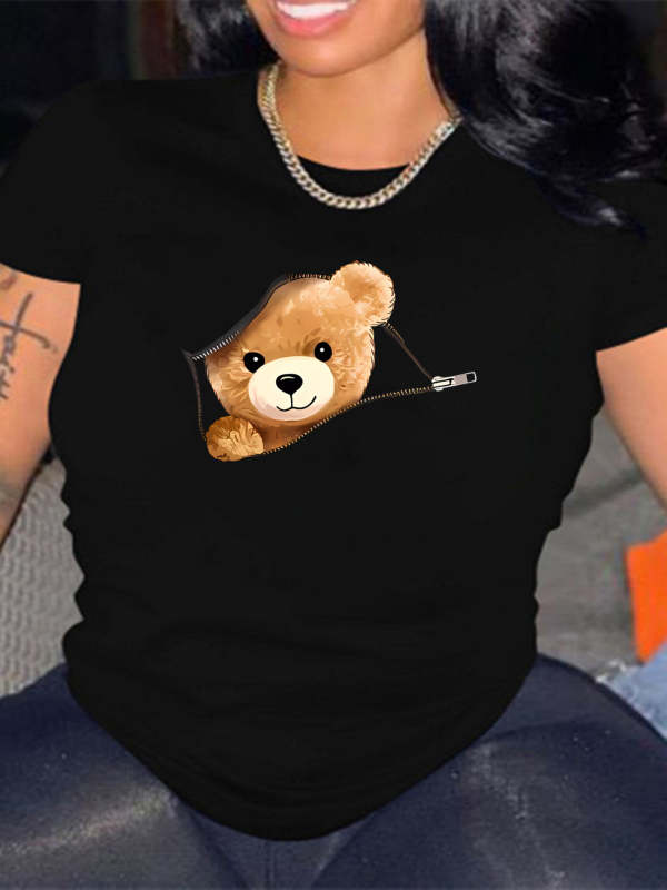 DM21 Amazon Eiropas un Amerikas sieviešu modes ikdienas plus izmēra sieviešu rakstains apdrukāts apaļš kakla izgriezums ar īsām piedurknēm, plus izmēra T-krekls