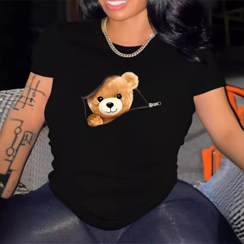 DM21 Amazon Eiropas un Amerikas sieviešu modes ikdienas plus izmēra sieviešu rakstains apdrukāts apaļš kakla izgriezums ar īsām piedurknēm, plus izmēra T-krekls