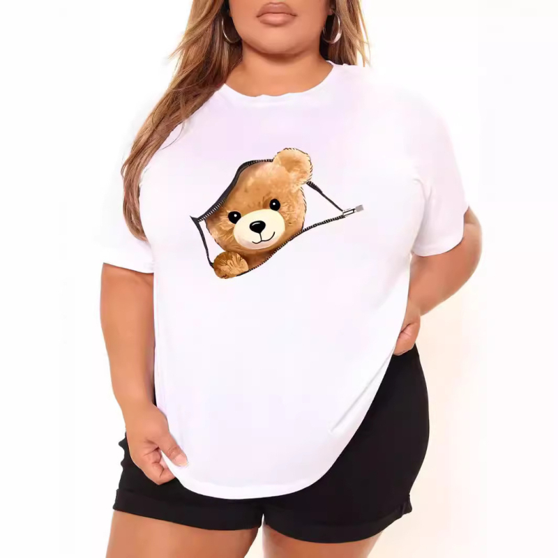 DM21 Amazon Eiropas un Amerikas sieviešu modes ikdienas plus izmēra sieviešu rakstains apdrukāts apaļš kakla izgriezums ar īsām piedurknēm, plus izmēra T-krekls