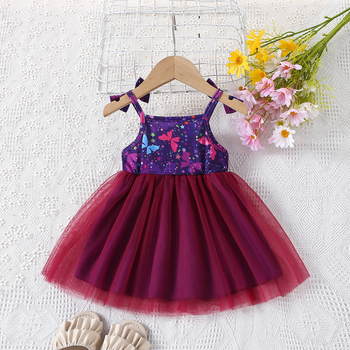 Ljetna nova djevojačka mrežasta haljina s crtanim motivom leptira i naramenicama