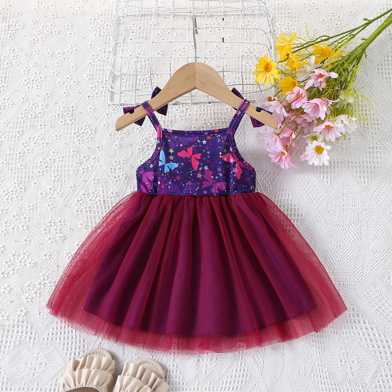 Ljetna nova djevojačka mrežasta haljina s crtanim motivom leptira i naramenicama