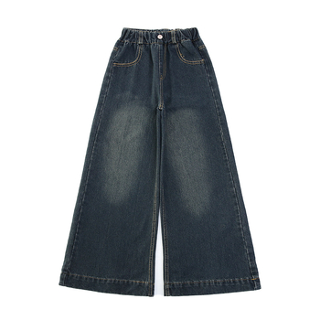 Tüdrukute püksid 2025. aasta uued kevad- ja sügispüksid, stiilsed laste pikad püksid vanematele tüdrukutele, lahtised kevadised teksariidest laiad püksid