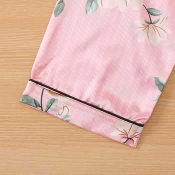 Vaikiškas šilkinis kostiumas trumpomis rankovėmis namams Šilko dažų pižama Megztinis su atvartu Gėlėtas kostiumas su oro kondicionieriumi vasarai