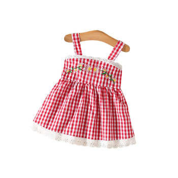 Φόρεμα Sling με κέντημα λουλουδιών και καρό από καλοκαιρινό φόρεμα για κορίτσια