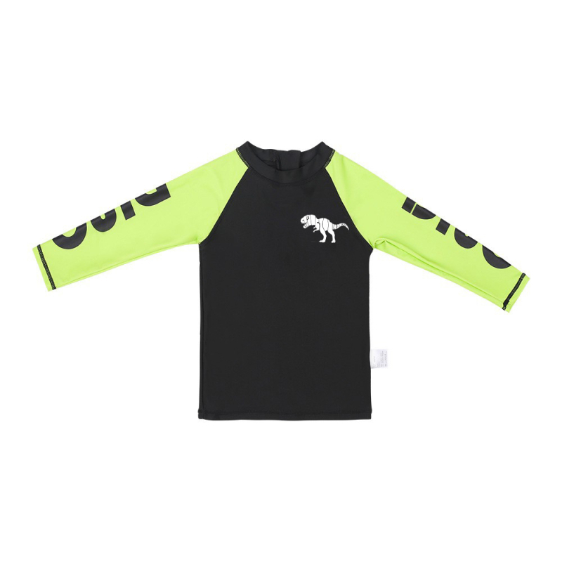 Dječji kupaći kostim od 3 dijela s motivom voća i zelene boje, s dinosaurima, s podjelom, dugim rukavima i kremom za sunčanje