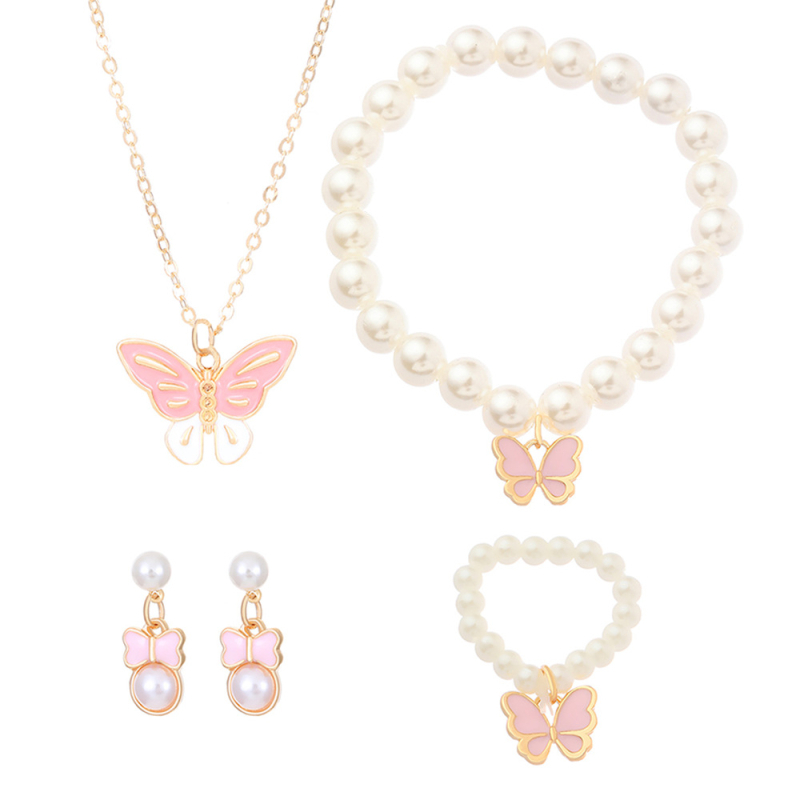 Piiriülene Euroopa ja Ameerika kuummüük armsate moeehtetega õli tilkuvate liblikatega kaelakee kõrvarõngad pärlite imitatsiooniga käevõru sõrmusülikond