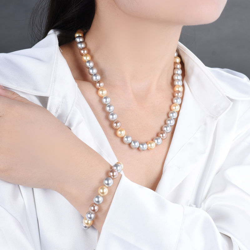 Náhrdelník s perlami Shijia Baby, dámsky, okrúhly, svetlý, luxusný, vynikajúca cukríková farba, zmiešané farby